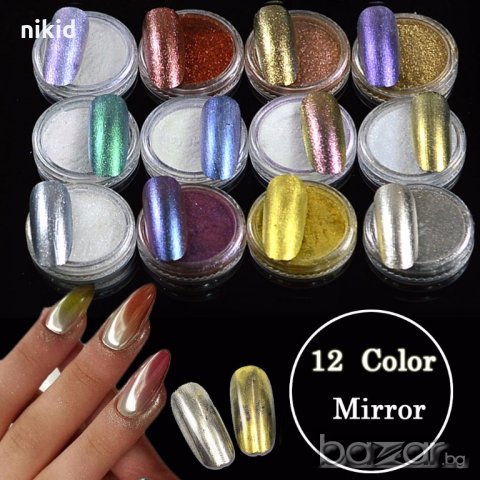 цветен огледален фин прах за нокти пудра UV огледален пигмент хромиран ефект блясък пигмент маникюр
