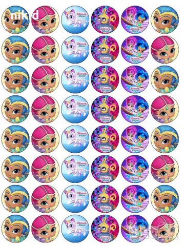 Искрица и Сияйница shimmer and shine лист 3 см лепенки стикери за украса и декорация торта самозалеп