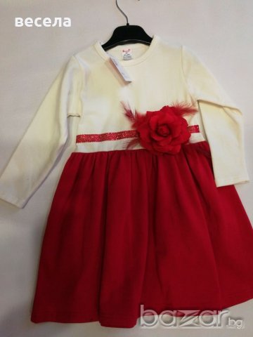 РОКЛЯ бяло и червено  с червено цвете 1,2,3,годинки, снимка 1 - Детски рокли и поли - 20155461