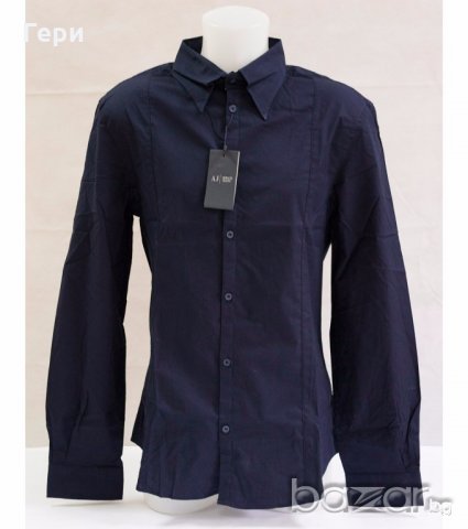 Тъмносиня вталена мъжка риза Armani - L/XL, снимка 1 - Ризи - 18333108