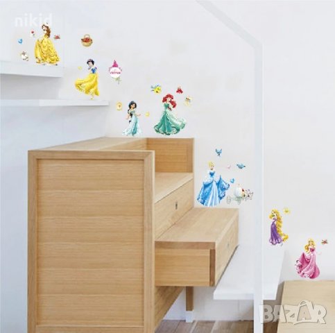 7 принцеси Снежанка Белл Пепеляшка Ариел Рапунцел Жасмин  стикер лепенка за стена мебел детска стая, снимка 2 - Други - 24408905