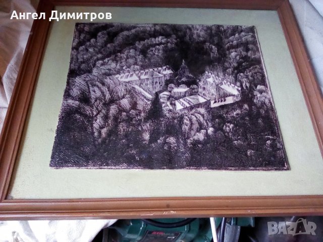 Прекрасна картинаофорт Рилски манастир Елка Найденова , снимка 1 - Картини - 24388145