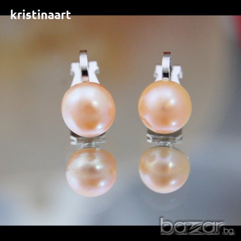 Обеци с естествени  перли на клипс, клac АA,, снимка 4 - Обеци - 20608910
