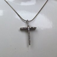 Сребърен кръст ръчна изработка, с циркони и синджир, снимка 1 - Колиета, медальони, синджири - 13722029