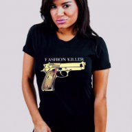 ПРОМО ЦЕНА Дамски тениски FASHION KILLER GUN принт! Поръчай С Твоя идея!, снимка 1 - Тениски - 12743752