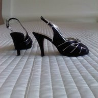 Нови Menbur сатен и естествена кожа черни 37 официални бални обувки, снимка 1 - Сандали - 11209721