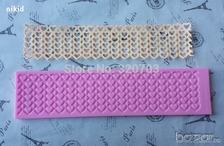 6 реда сърца - Молд борд подложка шаблон за сладка захарна дантела декорации торти украса гъмпейст, снимка 1