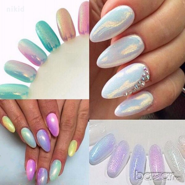 5 цвята перлен прах за нокти за ефект русалка блясък пигмент с брокат , снимка 1