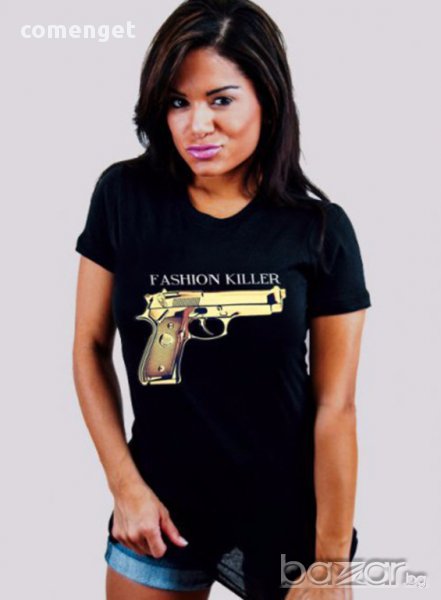 ПРОМО ЦЕНА Дамски тениски FASHION KILLER GUN принт! Поръчай С Твоя идея!, снимка 1
