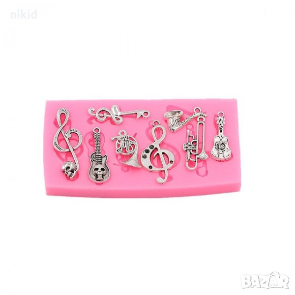 Музика ноти инструменти китара силиконов молд форма декорация украса фондан торта шоколад, снимка 1