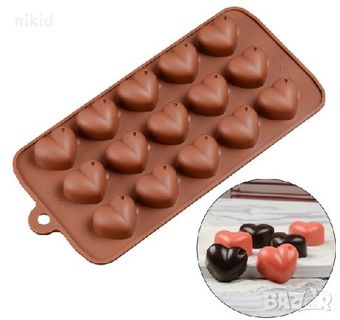 15 Сърца сърце силиконов молд калъп форма бонбон шоколад желирани украса декорация торта глина сапун, снимка 1