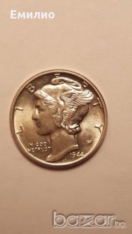 BUnc  MERCURY DIME 1944 Philadelphia Mint. WW2 ERA, снимка 3 - Нумизматика и бонистика - 19840040