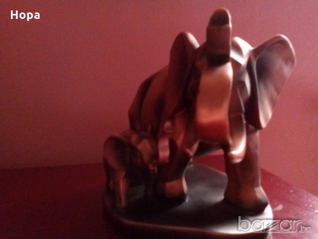 Слон с малко слонче.Масивна,стилизирана пластика, снимка 3 - Статуетки - 19920897