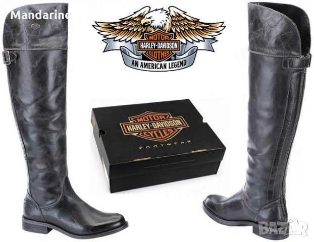 ПРОМО 🍊 HARLEY DAVIDSON 🍊 Дамски кожени ботуши над коляното в черно 35/36 номер нови с кутия, снимка 14 - Дамски ботуши - 19739171