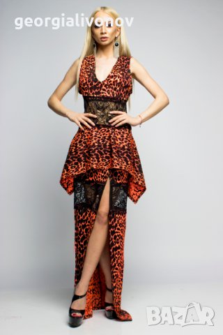 Дълга дизайнерска леопардова рокля с дантела [ss19ga23] - 85лв.