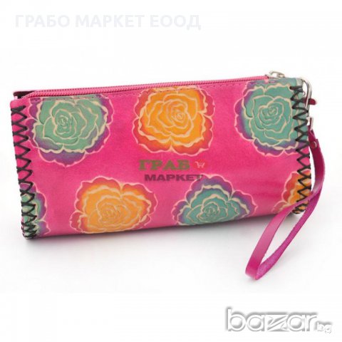 Цветно портмоне с удобна дръжка за китката - розички, снимка 1 - Портфейли, портмонета - 15868122