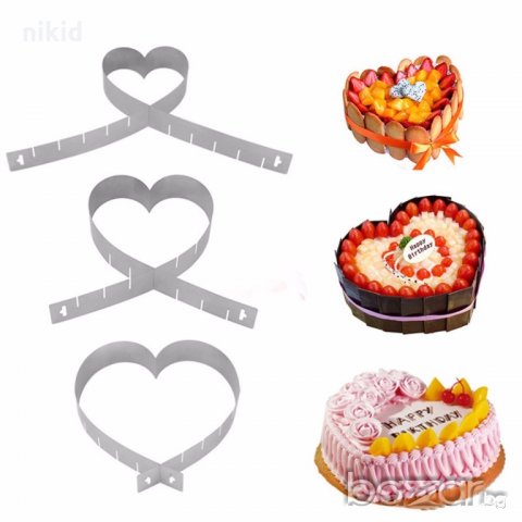 сърце регулируем разтегателен метален ринг за торта за срязване на равен блат метален, снимка 2 - Форми - 18547458