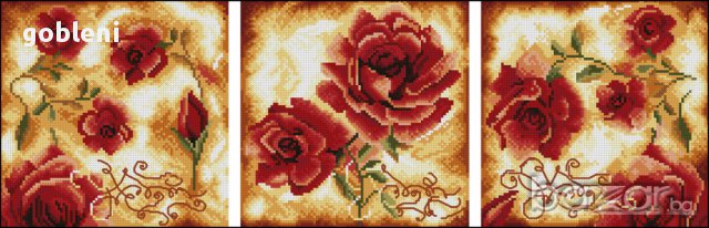 гоблен"ТРИПТИХ РОЗИ"-D44;/10*30/см. 25 цвята;33лв