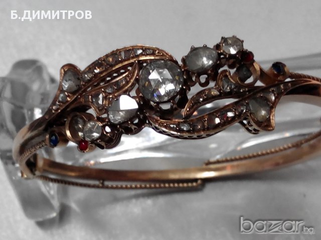Стара златна гривна с диаманти, снимка 12 - Гривни - 13503629