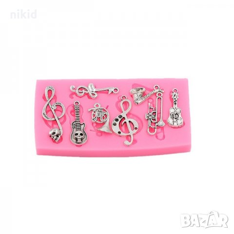 Музика ноти инструменти китара силиконов молд форма декорация украса фондан торта шоколад