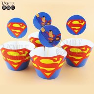 Супермен Супер мен superman 12 бр топери и кошнички украса декорация за мъфини кексчета парти, снимка 1 - Други - 18367297