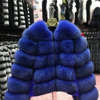 Дамско палто от лисица със свалящи се ръкави синьо, снимка 1 - Палта, манта - 19387345