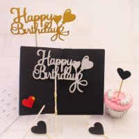 Happy Birthday Ръкописен надпис с балони мек сребрист златист топер за торта украса рожден ден деко , снимка 1 - Други - 25489251