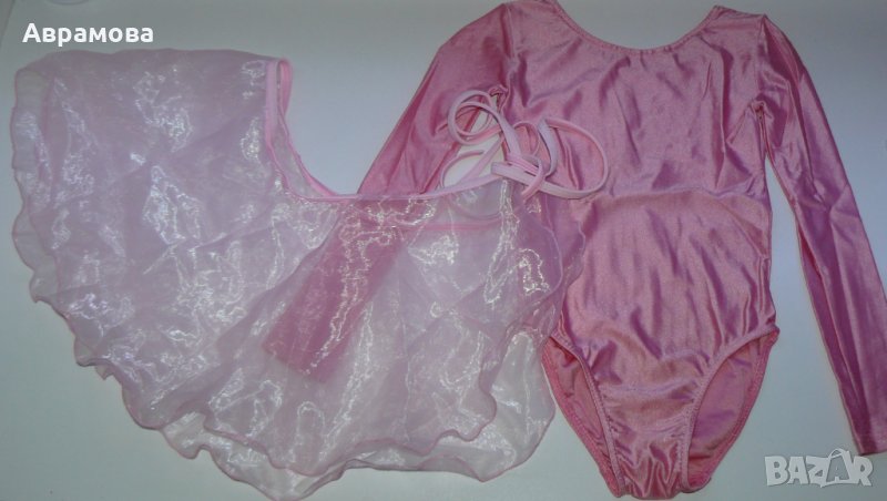 Трико розово, дълъг ръкав, поличка от тюл – 32 размер, 8-10години, снимка 1