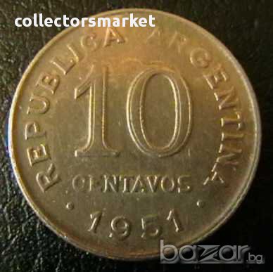 10 центаво 1951, Аржентина, снимка 1