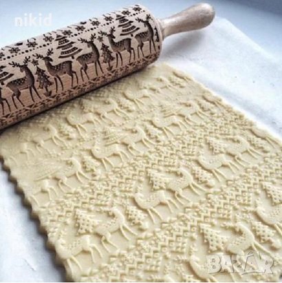 Коледна дървена Точилка мотиви Елени Елхи снежинки зиг заг за тесто бисквитки фондан декор
