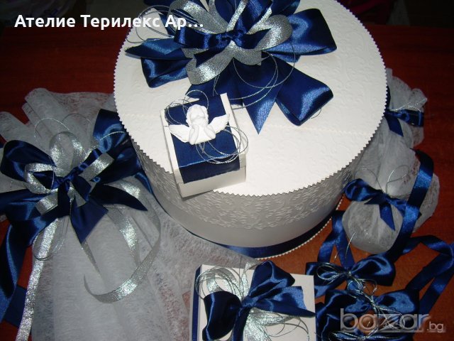 КОМПЛЕКТ ЗА КРЪЩЕНЕ В БЯЛО И КРАЛСКО СИНЬО, снимка 3 - Подаръци за кръщене - 19652567
