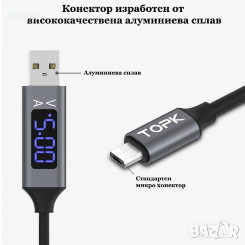 USB Кабел за зареждане с индикатор за ток и напрежение, снимка 5 - USB кабели - 23652424