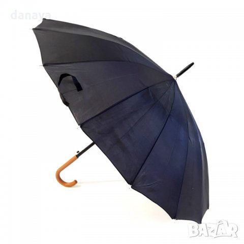 564 Класически автоматичен чадър за дъжд черен 16 ребра 98см дамски чадър мъжки чадър, снимка 6 - Други - 22731174