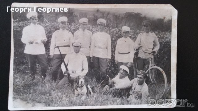 Стара военна фотография на офицери и войници с бели униформи, дебел картон, уникат, снимка 1 - Антикварни и старинни предмети - 13068348