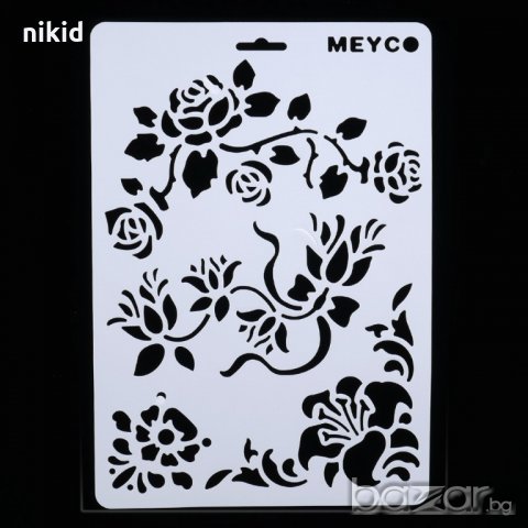 Разпръснати рози стенсил шаблон за спрей за торта украса кекс декорация с пудра захар, снимка 2 - Други - 21463433