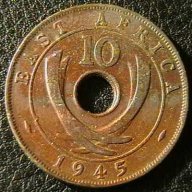 10 цента 1945, Източна Африка, снимка 1 - Нумизматика и бонистика - 12701532