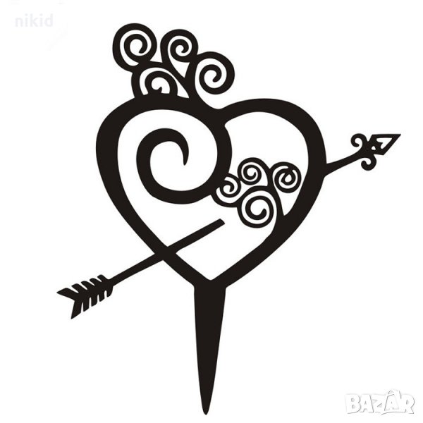 Сърце със стрела черен твърд Акрил топер украса табела за сватбена сватба торта, снимка 1