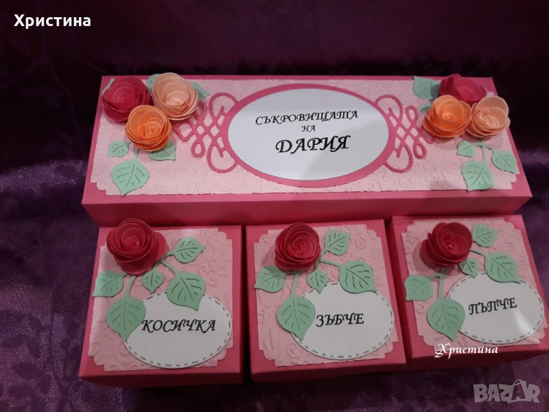 Кутия за бебешки съкровища в розово, за момиче, с рози, снимка 1