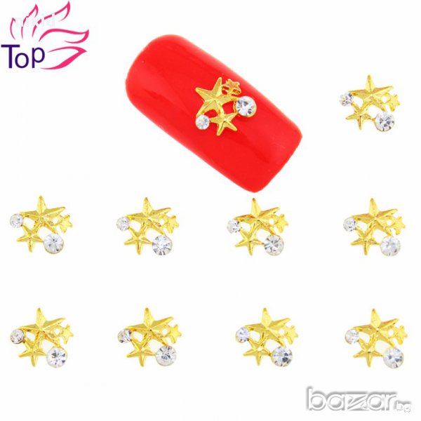 3 звездички слепени златни и  камъни диамант камъчета бижу за нокти декорация украса за маникюр, снимка 1