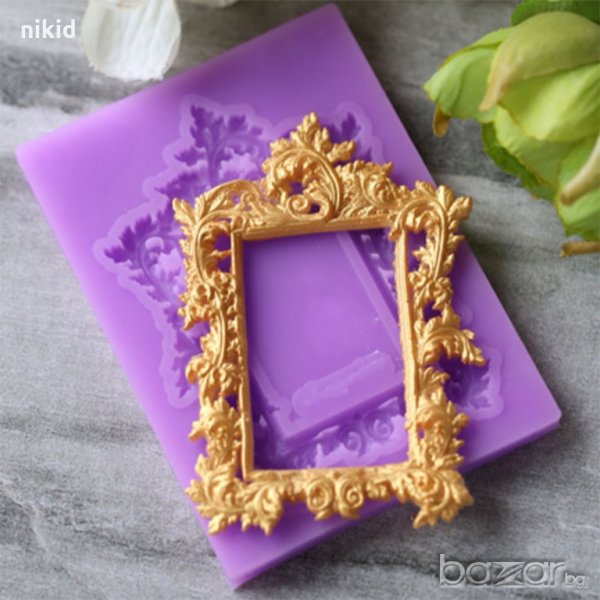правоъгълник рамка стил Барок силиконов молд форма украса декор торта фондан шоколад, снимка 1