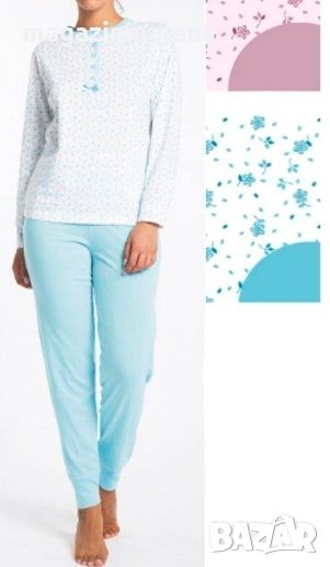 Karelpiu 4XL,5XL бледорозова,светлосиня дамска 100% памучна пижама памучни пижами големи размери, снимка 1