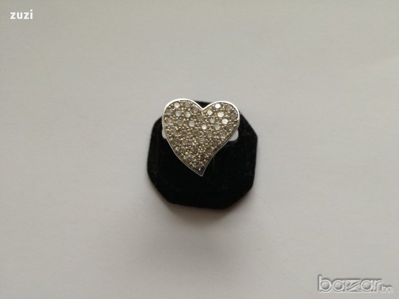 Сребърен пръстен , сърце с цирконий  - сребро проба 925, снимка 1