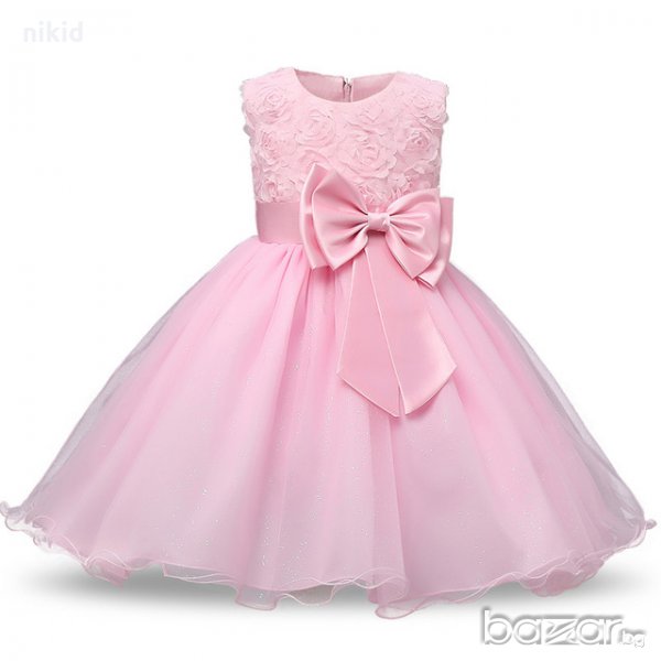 Светло розова детска официална празнична обемна рокля с пандела кръщене, снимка 1