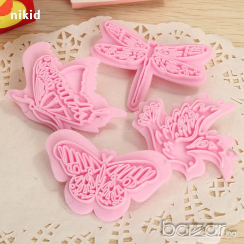 4 бр. форми насекоми пеперуда птичка за украса фондан торта резци 3д формички пластмаса, снимка 2 - Форми - 13375273