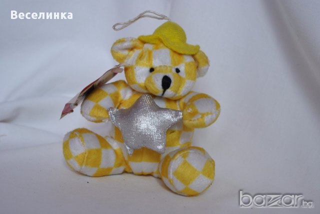 Детска плюшена играчка  жълто мече с жълта шапка и сребриста звезда-038, снимка 1