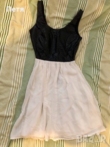 H&M Дамска рокля - черна кожа и бял шифон, снимка 1 - Рокли - 24854412
