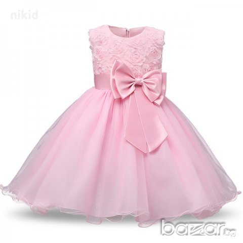 Светло розова детска официална празнична обемна рокля с пандела кръщене, снимка 1 - Детски рокли и поли - 21098934