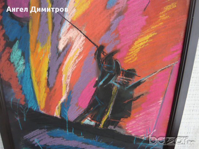 Страхотна картина смесена техника Стоян Пеев 1994 г. , снимка 5 - Картини - 15628500