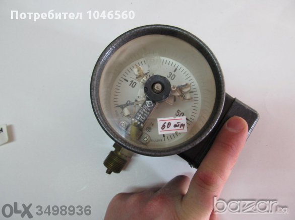 Български манометър 60 атмосфери   бара електроконтактен, Ф100 Български, снимка 1