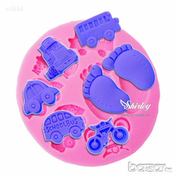 превозни средства и крака крачета кръгла силиконова форма молд украса декор торта фондан шоколад, снимка 1